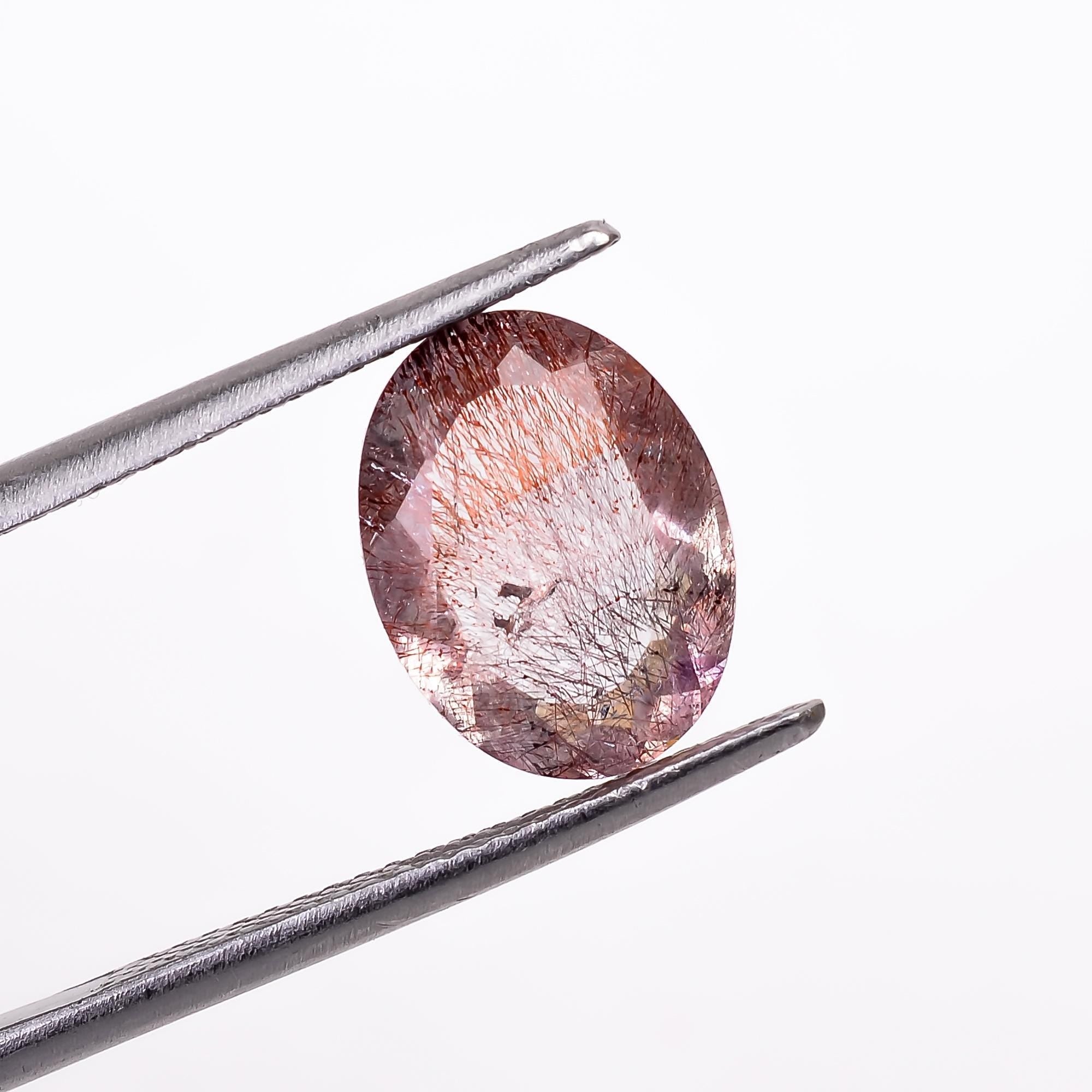 natural elestial quartz with cacoxenite lepidocrocite oval shape cut stone loose gemstone